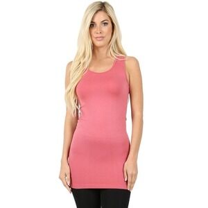 Zenana Rose Pink Seamless Longline Tank Top S/M Nylon‎ Stretch Cami